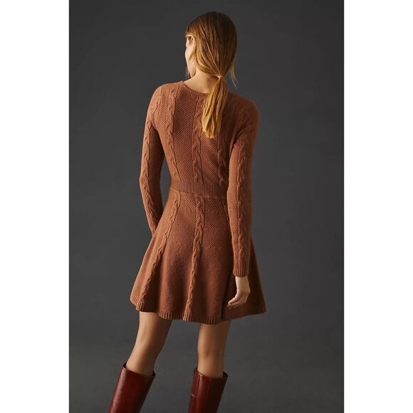 Anthropologie Greylin Brown Cable Knit Wrap Sweater Dress Small - Picture 3 of 12